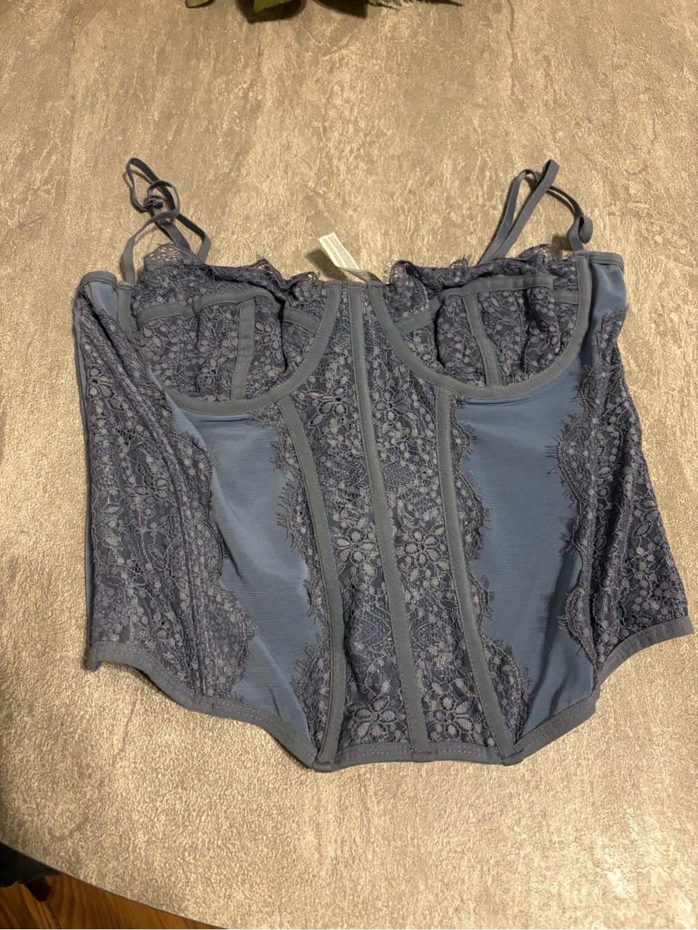 Urban Outfitters Slate Blue Lace Corset Bandeau